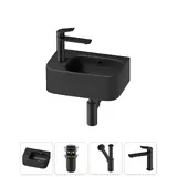 Маленькая раковина в туалет угловая Lavinia Boho Sink 20216548R в наборе 4 в 1: подвесная раковина мини 37 см, донный клапан, сифон, смеситель (матовый черный)