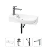 Подвесная мини раковина в туалет Lavinia Boho Sink 20216141R в наборе 4 в 1: настенная раковина угловая 50 см (белый глянец), донный клапан, сифон, смеситель (цвет набора хром)