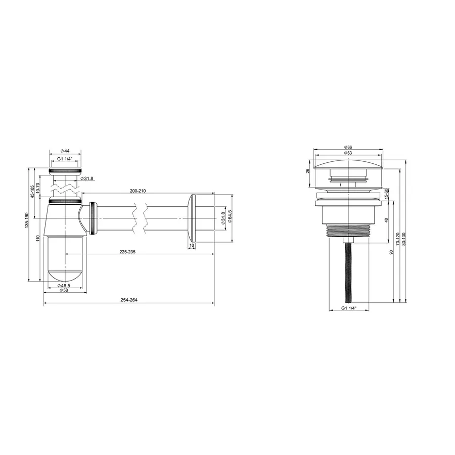 Сифон и донный клапан Wellsee Drainage System 182103003 (состоит из 182103000, 182139000)