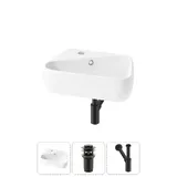 Угловая раковина маленькая в туалет Lavinia Boho Sink 20216586R в наборе 3 в 1: подвесная раковина 44 см (белый глянец), донный клапан, сифон (цвет набора матовый черный)