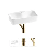 Узкая раковина накладная для ванной Lavinia Boho Sink 20215277R в наборе 3 в 1: раковина 54 см (белый глянец), донный клапан, сифон (цвет набора золото)