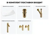 Низкая накладная раковина для ванной Wellsee Demure 20214597R в наборе 5 в 1: раковина 60 см (белый глянец), донный клапан, сифон, смеситель, вентили (цвет набора золото)