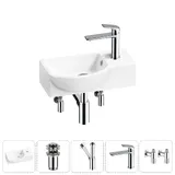 Подвесная мини раковина в туалет Lavinia Boho Sink 20216061R в наборе 5 в 1: настенная раковина 40 см (белый глянец), донный клапан, сифон, смеситель, вентили 2 шт (цвет набора хром)