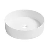 Маленькая раковина чаша для ванной Wellsee Coax 20213865R в наборе 2 в 1: накладная раковина 30 см (белый глянец), донный клапан в цвете золото