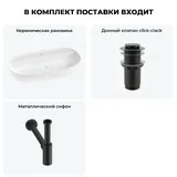 Накладная раковина для ванной 80 см Wellsee Chic Riviera 20214916R в наборе 3 в 1: раковина (белый глянец), донный клапан, сифон (цвет набора матовый черный)