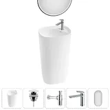 Напольная раковина для ванной Lavinia Boho Bathroom Sink 20219401R в наборе 5 в 1: отдельностоящая раковина в цвете белый глянец, донный клапан, сифон, смеситель, (цвет набора хром)