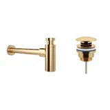 Встраиваемая раковина для ванной Lavinia Boho Bathroom Sink 21520442 в комплекте 3 в 1: умывальник белый из фарфора 60 см, донный клапан click-clack и металлический сифон в цвете золото