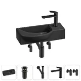 Подвесная мини раковина в туалет Lavinia Boho Sink 20216131R в наборе 5 в 1: настенная раковина 45 см, донный клапан, сифон, смеситель, вентили 2 шт (матовый черный)