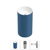 Напольная раковина для ванной Wellsee Chalice Perfection 20212967R в наборе 3 в 1: отдельностоящая раковина (чаша белый глянец, стенки матовый темно-синий), донный клапан, сифон