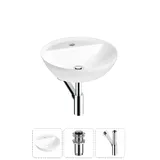Накладная раковина для ванной 42 см Wellsee Cute Twin R 20213326R в наборе 3 в 1: раковина (белый глянец), донный клапан, сифон (цвет набора хром)