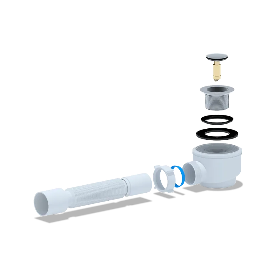 E415CL Сифон для душевого поддона АНИ пласт E415CL 1 1/2 дюйма 50 мм с гибкой трубой 375х40х50 мм