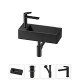 Мини раковина в туалет подвесная Lavinia Boho Sink 20216296R в наборе 4 в 1: маленькая и узкая раковина в туалет 43 см, донный клапан, сифон, смеситель (матовый черный)