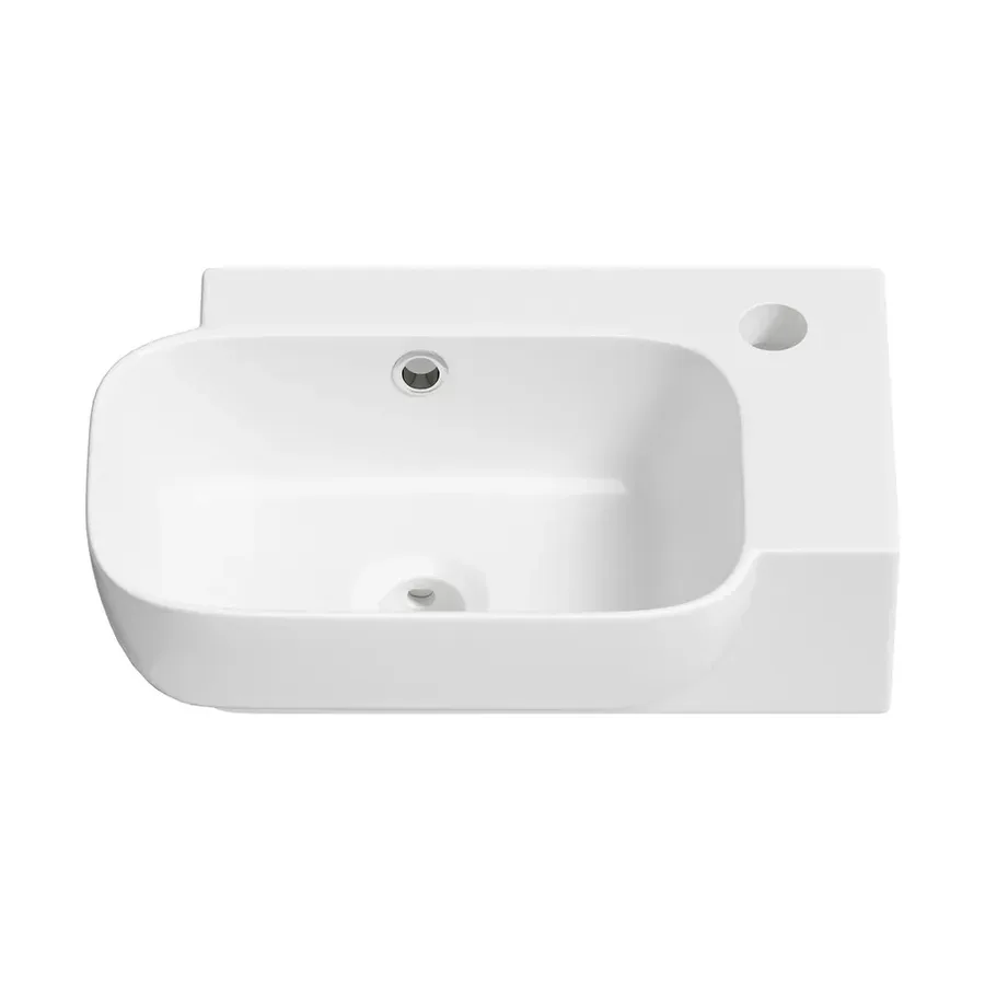 Маленькая раковина в туалет подвесная Lavinia Boho Sink 20216359R в наборе 2 в 1: угловая раковина 40 см (белый глянец), донный клапан в цвете золото