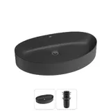 Черная накладная раковина для ванной 65 см Wellsee Belle Spa 2.0 20212622R в наборе 2 в 1: керамическая раковина, донный клапан в цвете матовый черный