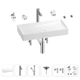 Накладная раковина для ванной 75 см Wellsee Pure BY Wellsee 201006511 в наборе 9 в 1: прямоугольная раковина (белый глянец), смеситель, сифон, выпуск, угловые вентили, аксессуары (набор хром)