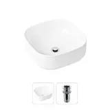 Накладная раковина на столешницу для ванной Lavinia Boho Sink 21520828 в комплекте 2 в 1: раковина 40 см (белый глянец), донный клапан, в цвете хром