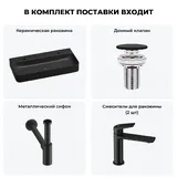 Подвесная или накладная раковина для ванной Wellsee Clermont 20220505R в наборе 4 в 1: большая двойная раковина 100 см (матовый черный), донный клапан, сифон, смеситель (цвет набора матовый черный)