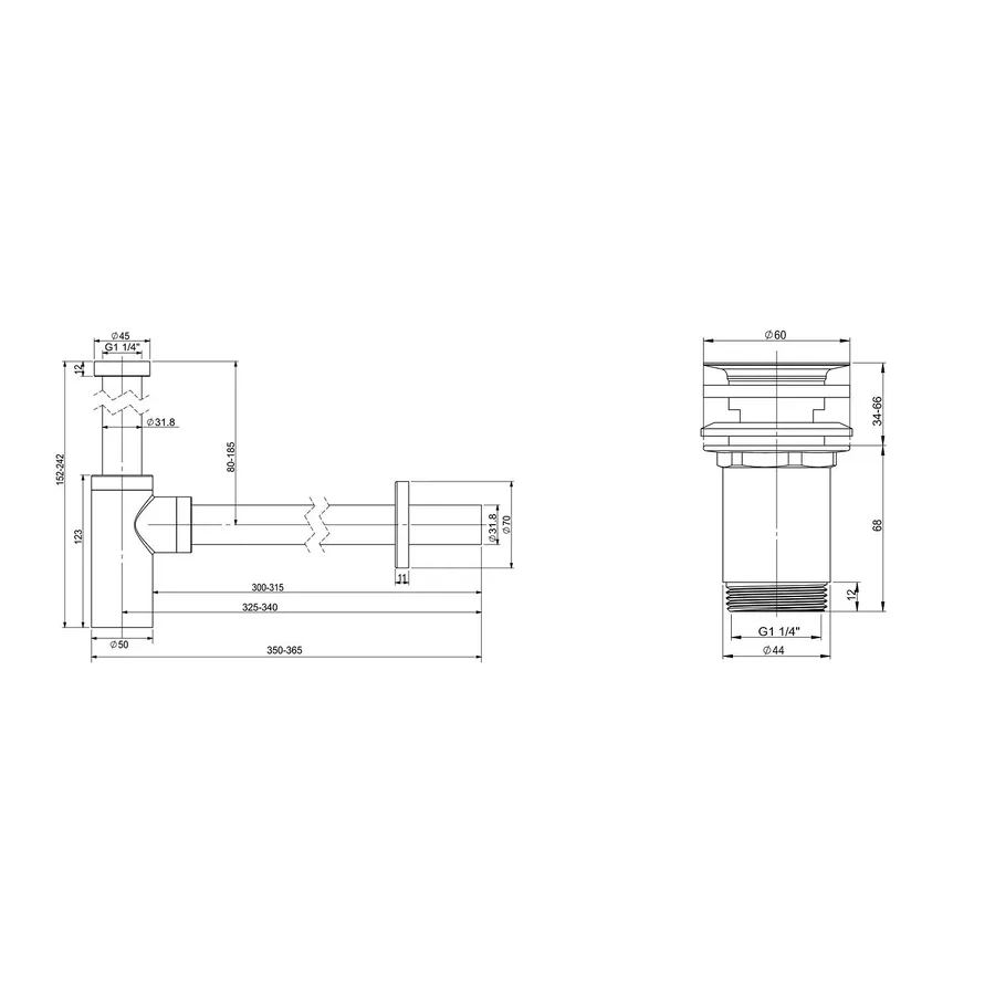Сифон и выпуск Wellsee Drainage System 182104004 (состоит из 182104000, 182144000)
