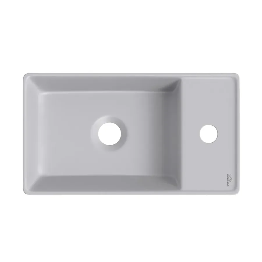 Маленькая раковина в туалет Wellsee WC Area 20213750R в наборе 2 в 1: узкая мини-раковина 41 см (матовый серый), донный клапан в цвете хром