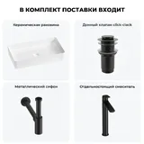 Накладная раковина для ванной 60 см Wellsee FreeDom 2.0 20214544R в наборе 4 в 1: раковина (белый глянец), донный клапан, сифон, смеситель (цвет набора матовый черный)