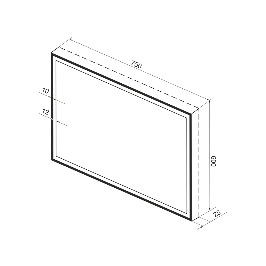 Прямоугольное зеркало с фронтальной LED-подсветкой Wellsee 7 Rays' Spectrum 172201270 (75*60 см, черный контур, сенсорная кнопка)