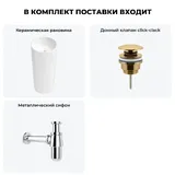 Напольная раковина для ванной Wellsee Callipy Art 20213304R в наборе 3 в 1: отдельностоящая раковина в цвете белый глянец, донный клапан, сифон (цвет набора золото)