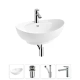 Накладная раковина для ванной 59 см Lavinia Boho Sink 20215151R в наборе 4 в 1: керамическая раковина (белый глянец), донный клапан, сифон, смеситель (цвет набора хром)