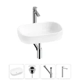 Накладная раковина для ванной Lavinia Boho Bathroom Sink 20217439R в наборе 4 в 1: накладная раковина 54 см (белый глянец), донный клапан, сифон, смеситель (цвет набора хром)