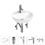 Накладная раковина для ванной 42 см Wellsee Cute Twin R 20213334R в наборе 5 в 1: раковина (белый глянец), донный клапан, сифон, смеситель, вентили 2 шт (цвет набора хром)