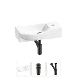 Подвесная мини раковина в туалет Lavinia Boho Sink 20216110R в наборе 3 в 1: настенная раковина 45 см (белый глянец), донный клапан, сифон (цвет набора матовый черный)