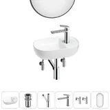 Накладная раковина для маленькой ванной или санузла Wellsee WC Area 20218167R в наборе 6 в 1: раковина 43 см, донный клапан, сифон, смеситель, вентили, зеркало (цвет набора хром)