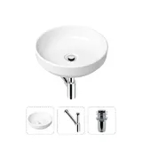 Накладная раковина на столешницу для ванной Lavinia Boho Sink 21520167 в комплекте 3 в 1: круглая раковина чаша 40 см (белый глянец), донный клапан, сифон, в цвете хром