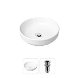 Накладная раковина на столешницу для ванной Lavinia Boho Sink 21520818 в комплекте 2 в 1: круглая раковина чаша 40 см (белый глянец), донный клапан, в цвете хром