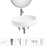 Накладная раковина для ванной 60 см Lavinia Boho Sink 20219265R в наборе 6 в 1: керамическая раковина (белый глянец), донный клапан, сифон, смеситель, вентили, зеркало (цвет набора хром)