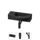 Подвесная мини раковина в туалет Lavinia Boho Sink 20216097R в наборе 3 в 1: настенная раковина угловая 45 см, донный клапан, сифон (матовый черный)