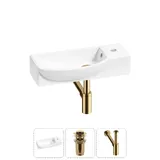 Подвесная мини раковина в туалет Lavinia Boho Sink 20216167R в наборе 3 в 1: настенная раковина 50 см (белый глянец), донный клапан, сифон (цвет набора золото)
