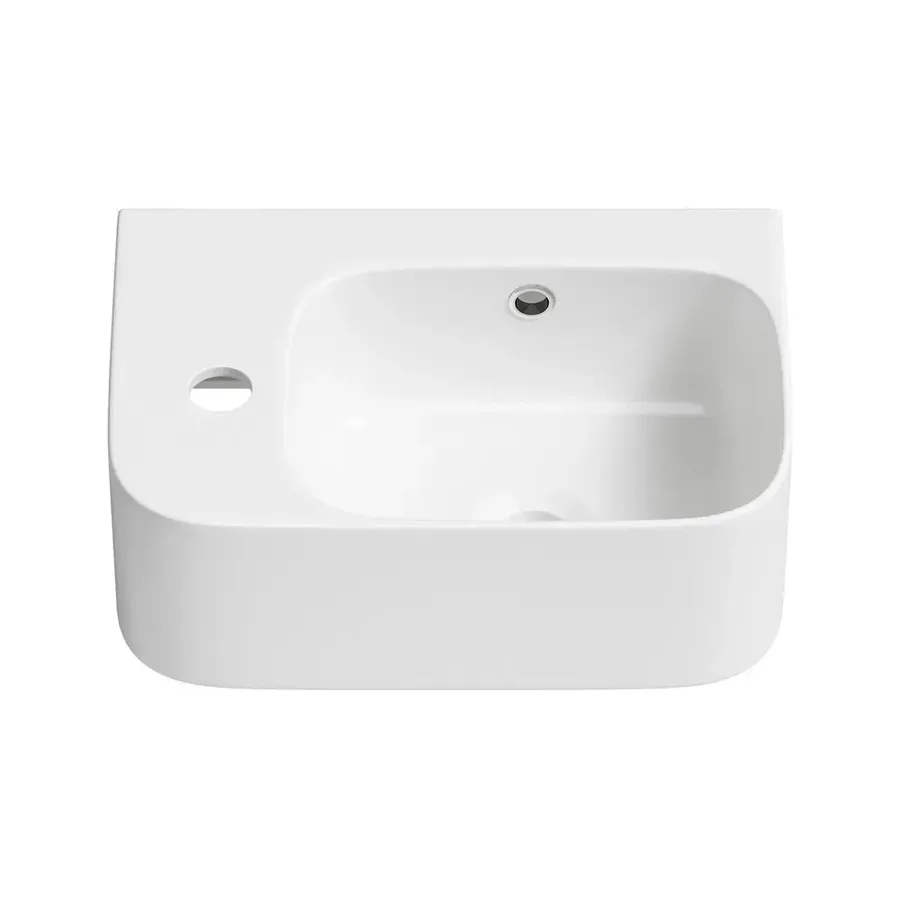 Маленькая раковина в туалет угловая Lavinia Boho Sink 20216527R в наборе 2 в 1: подвесная раковина мини 37 см (белый глянец), донный клапан в цвете золото