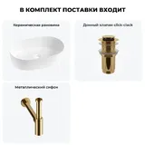 Накладная раковина для ванной 56 см Wellsee Saint-Germain 20214993R в наборе 3 в 1: раковина (белый глянец), донный клапан, сифон (цвет набора золото)