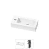 Узкая раковина в туалет подвесная Lavinia Boho Sink 20215881R в наборе 2 в 1: маленькая раковина угловая 37 см (белый глянец), донный клапан в цвете хром