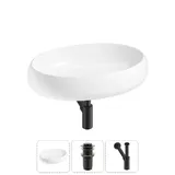 Накладная раковина для ванной 60 см Lavinia Boho Sink 20215100R в наборе 3 в 1: керамическая раковина (белый глянец), донный клапан, сифон (цвет набора матовый черный)