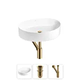 Накладная раковина для ванной 50 см Wellsee Belle Spa 2.0 20212583R в наборе 3 в 1: раковина (белый глянец), донный клапан, сифон (цвет набора золото)