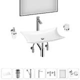 Низкая раковина накладная для ванной Lavinia Boho Sink 20219365R в наборе 7 в 1: раковина 59 см (белый глянец), донный клапан, сифон, смеситель, вентили, зеркало, аксессуары (хром)