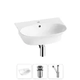 Подвесная раковина для ванной Lavinia Boho Sink 20216697R в наборе 3 в 1: керамическая раковина 55 см (белый глянец), донный клапан, сифон (цвет набора хром)