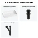 Накладная раковина для ванной 60 см Wellsee FreeDom 2.0 20214540R в наборе 3 в 1: раковина (белый глянец), донный клапан, сифон (цвет набора матовый черный)