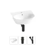 Подвесная раковина для ванной Lavinia Boho Sink 20216670R в наборе 3 в 1: керамическая раковина 46 см (белый глянец), донный клапан, сифон (цвет набора матовый черный)