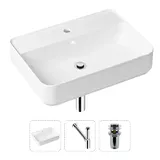 Накладная раковина на столешницу для ванной Lavinia Boho Sink 21520329 в комплекте 3 в 1: раковина 60 см (белый глянец), донный клапан, сифон, в цвете хром