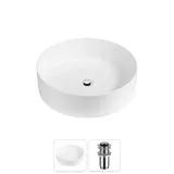 Накладная раковина для ванной Wellsee Coax 20213863R в наборе 2 в 1: раковина 30 см (белый глянец), донный клапан в цвете хром