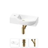 Подвесная мини раковина в туалет Lavinia Boho Sink 20216083R в наборе 3 в 1: настенная раковина 45 см (белый глянец), донный клапан, сифон (цвет набора золото)