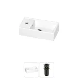 Маленькая раковина в туалет подвесная Wellsee WC Area 202010488 в наборе 2 в 1: узкая мини раковина 40 см, донный клапан в цвете матовый черный