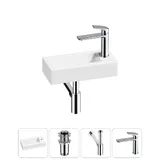 Узкая раковина в туалет подвесная Lavinia Boho Sink 20215861R в наборе 4 в 1: маленькая раковина угловая 37 см (белый глянец), донный клапан, сифон, смеситель (цвет набора хром)